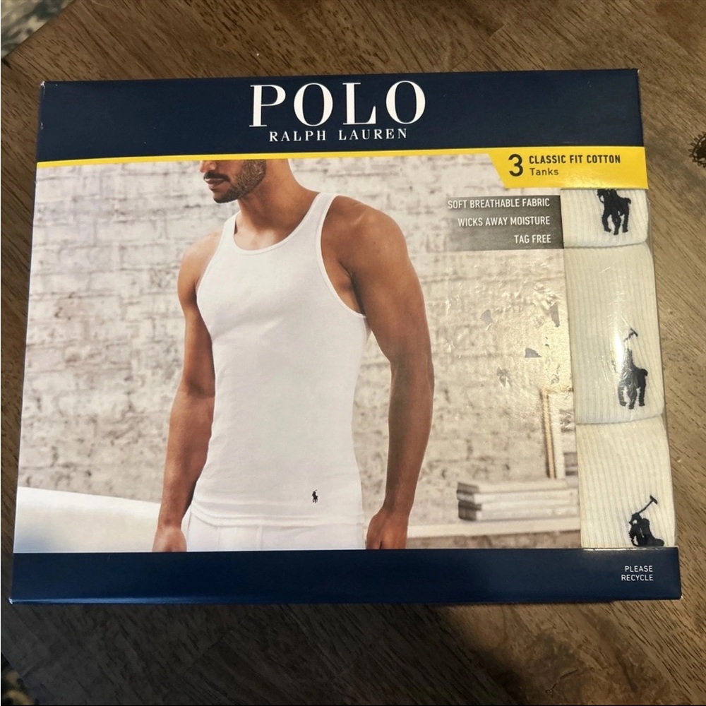 Polo Ralph Lauren Men's MEDIUM 3 Pack CLASSIC FIT Ribbed COTTON Tanks White- New